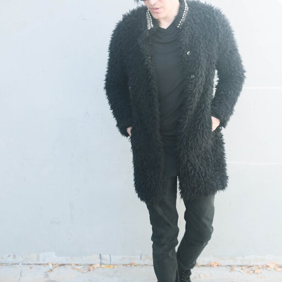 GUESS Oversized Black Faux Fur Coat Women’s XS (Fits M/L) | Snap Button Longline - Picture 2 of 12